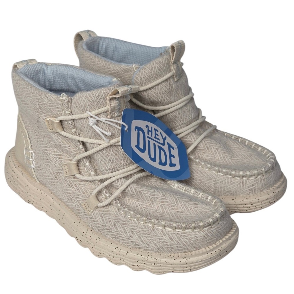 Hey Dude Reyes Heathered Ankle Boots Women W6 Ivory Herringbone Slip On‎ NEW